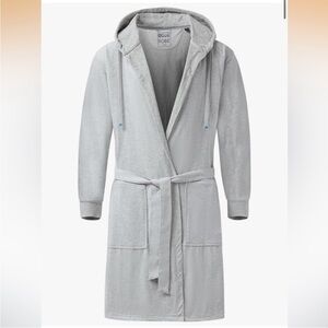 Dude Robe Gray Hooded Robe Men’s L/XL Terry Soft Cloth Shark Tank